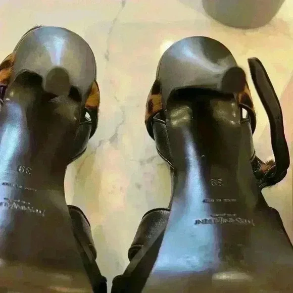 Stunning YSL platform sandals size 39 in brown leather with leopard trim - Picture 6 of 9